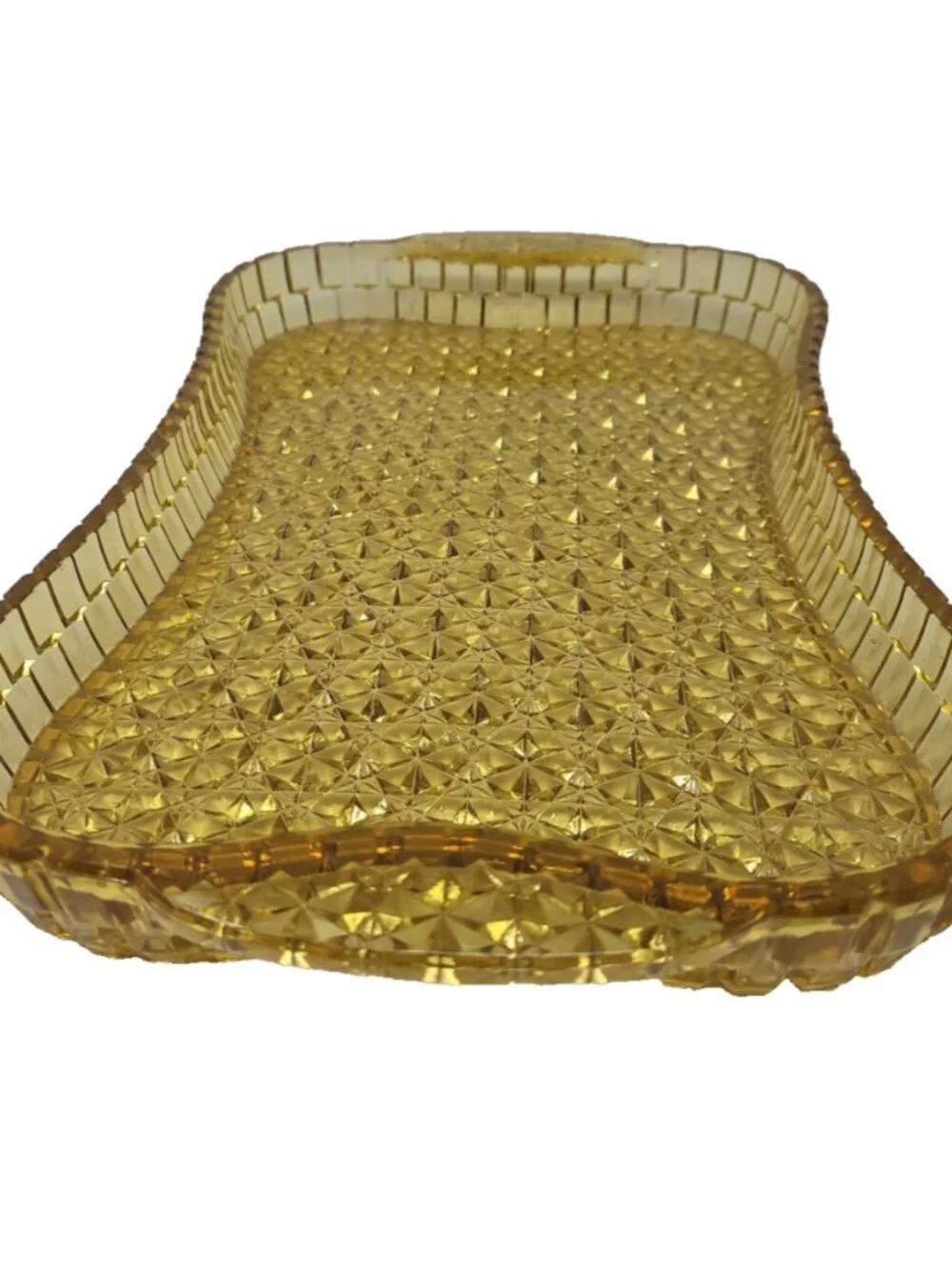 Antique 1885 Amber Topaz Yellow EAPG Tray Central Glass 775 Block Diamond 14.5